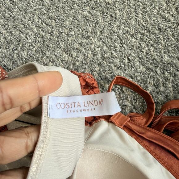 Cosita Linda Beachwear one piece swimsuit in terracotta and gold Crotchet Lace L - Picture 7 of 8